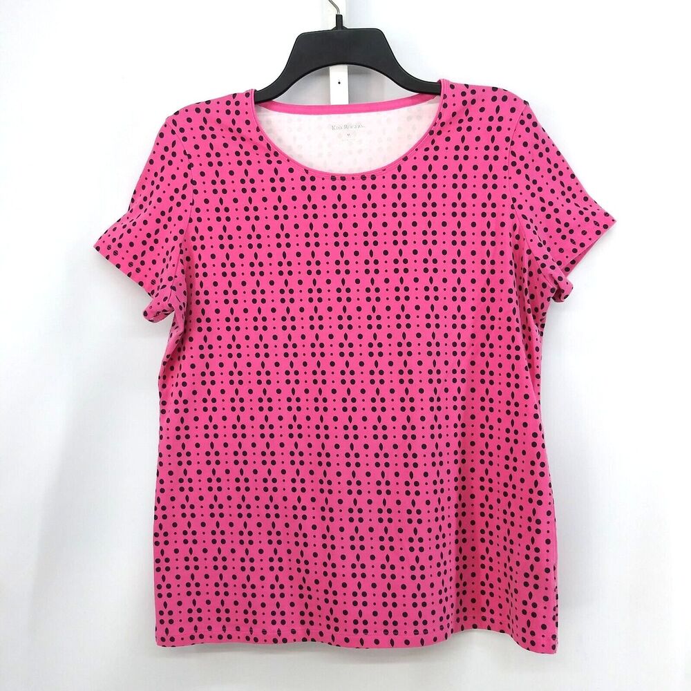 Kim Rogers Shirt Womens Size M Hot Pink Black Dots Geometric Short Sleeve Top